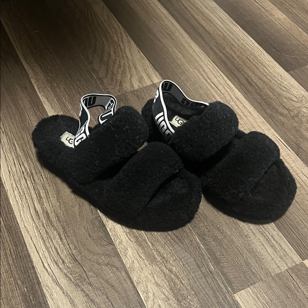 UGG Black Fuzzy Slippers